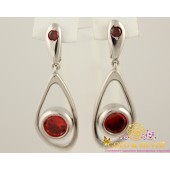 Серебряные серьги с красным камнем 430123ск